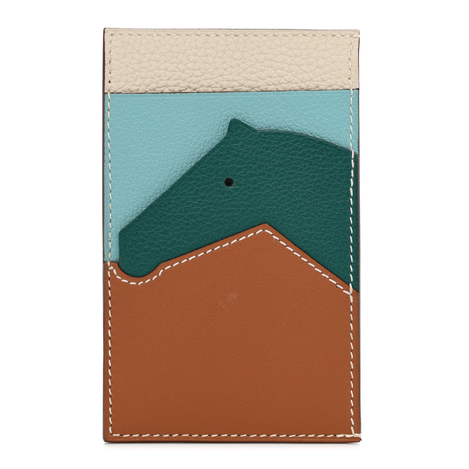 Hermes Epsom Evercolor Chevre Mysore Les Petits Chevaux Card Holder Gold Malachite Bleu Atoll Craie 1 of 8