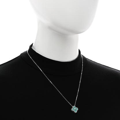 Van Cleef & Arpels 18K White Gold Diamond Celadon Green Sevres Porcelain Vintage Alhambra Pendant Necklace 2 of 4