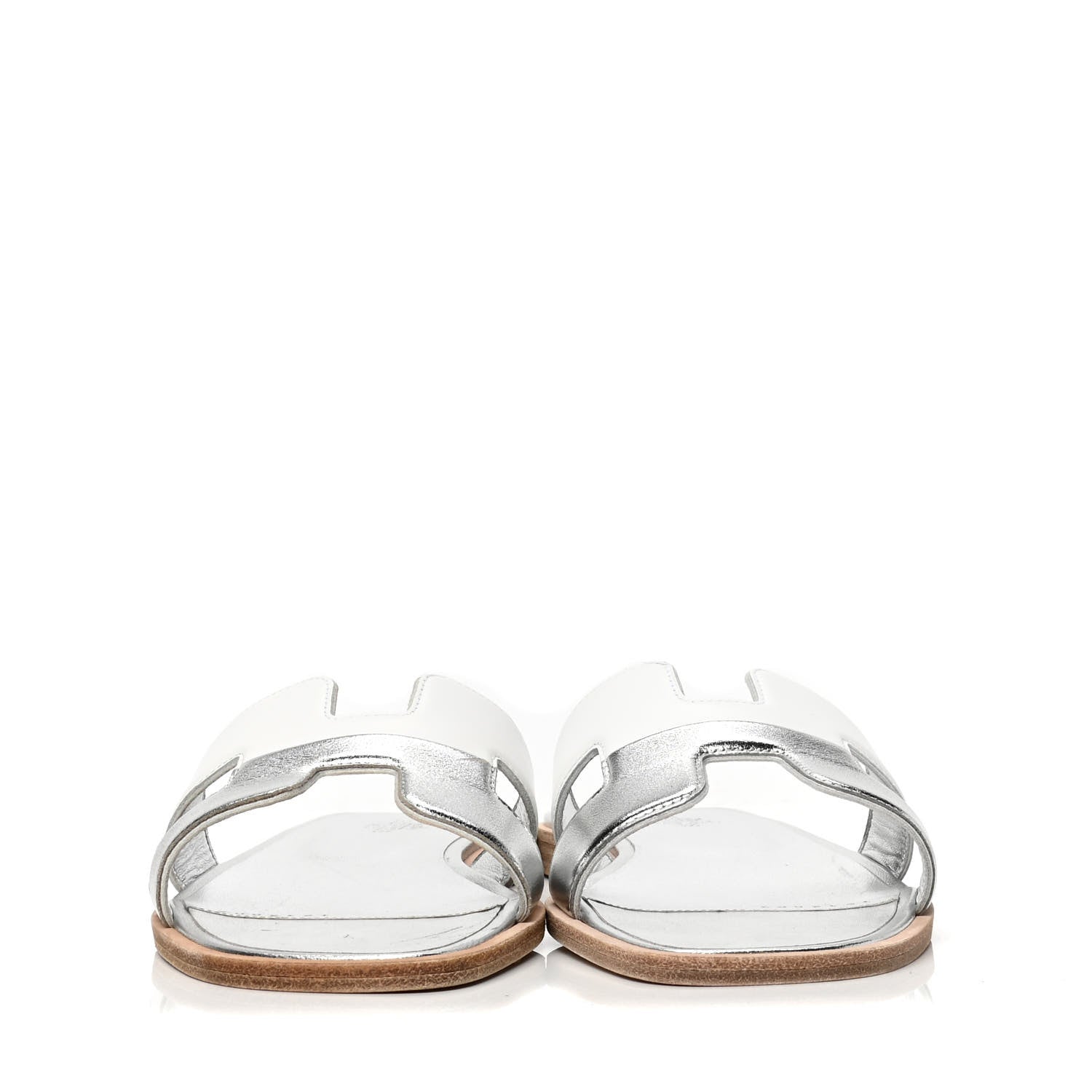 Hermes Metallic Nappa Box Oran Sandals 37.5 White Gris Argente 2 of 6