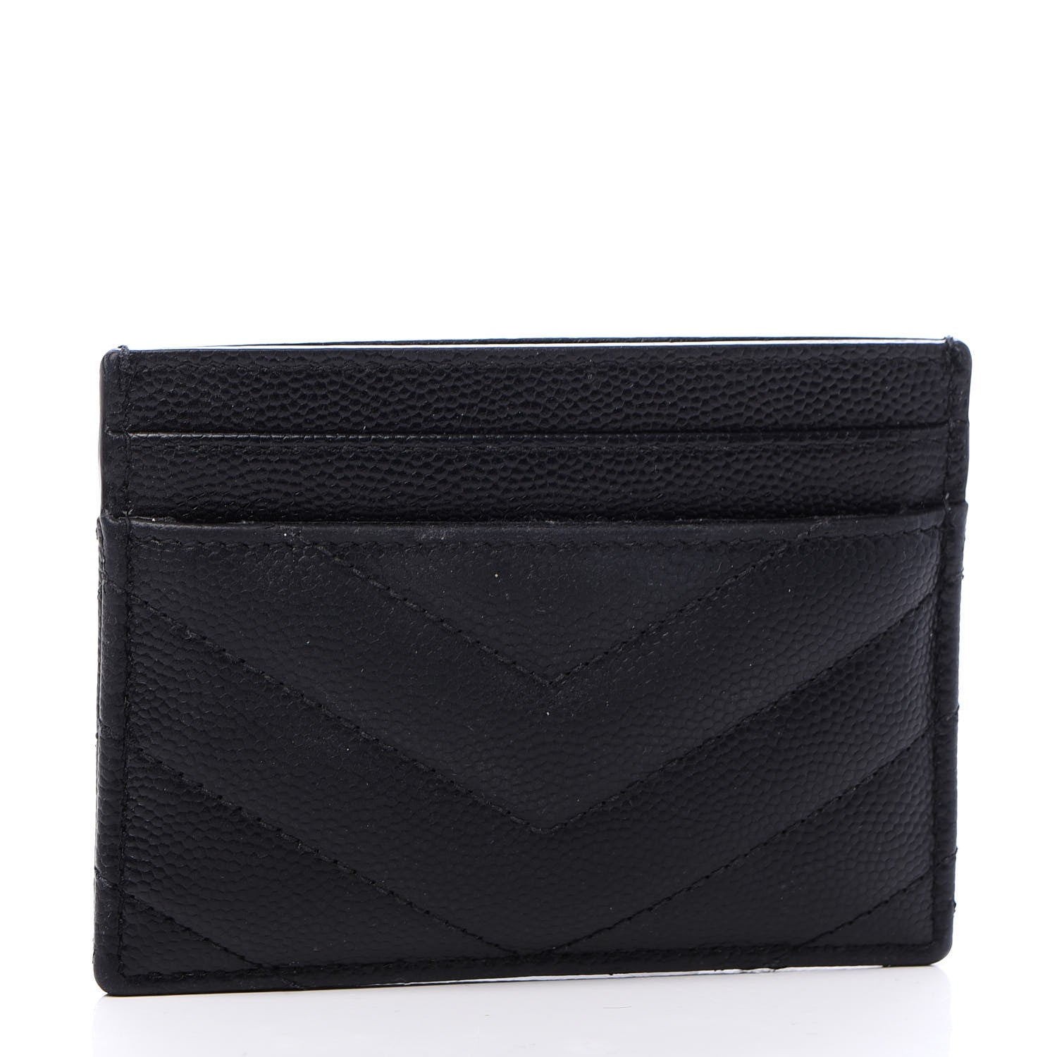 Saint Laurent Grain De Poudre Matelasse Chevron Monogram Credit Card Case Black 3 of 10