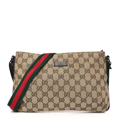Gucci Monogram Web Small Flat Messenger Crossbody Dark Brown 1 of 9