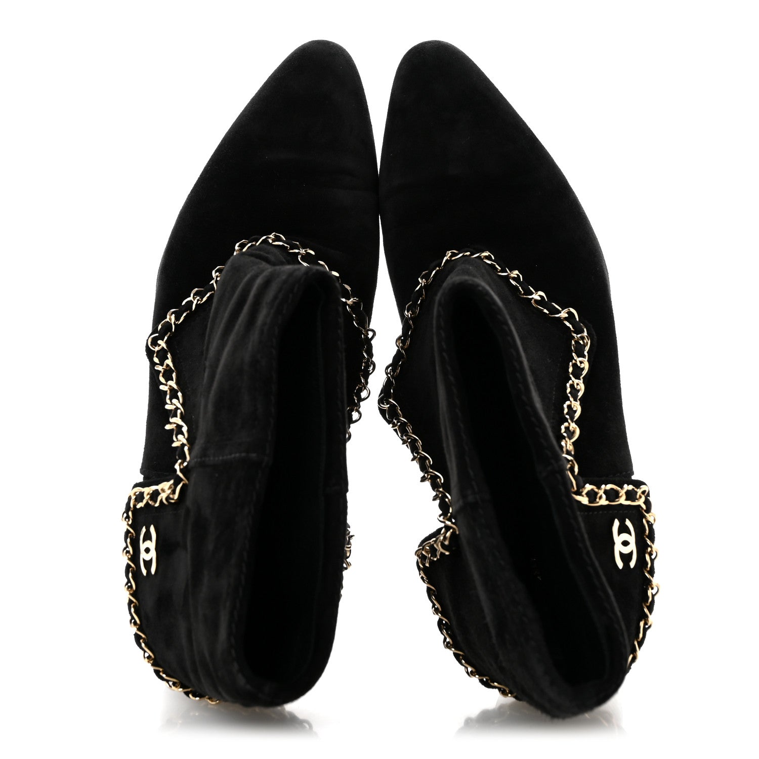 Chanel Suede Calfskin Chain CC Short Boots 38 Black 2 of 10