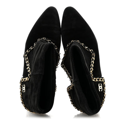 Chanel Suede Calfskin Chain CC Short Boots 38 Black 2 of 10