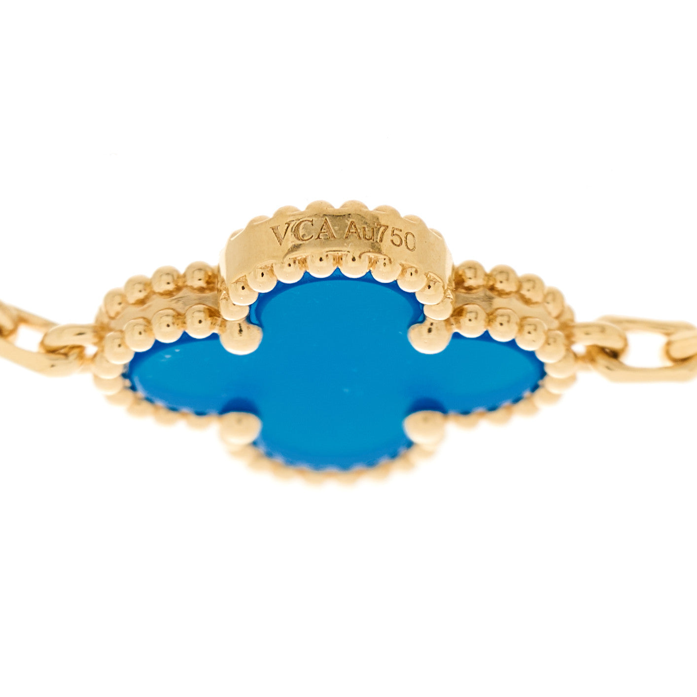 Van Cleef & Arpels 18K Yellow Gold Blue Agate 5 Motifs Vintage Alhambra Bracelet 4 of 4