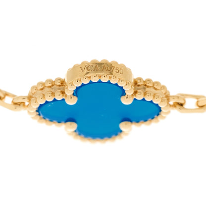 Van Cleef & Arpels 18K Yellow Gold Blue Agate 5 Motifs Vintage Alhambra Bracelet 4 of 4