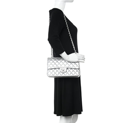 Chanel Metallic Lambskin Quilted Medium Double Flap Silver 2 of 11