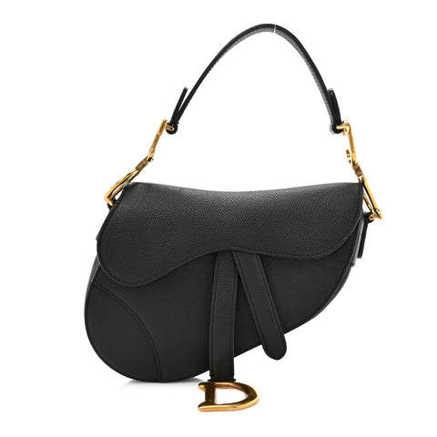 Grained Calfskin Mini Saddle Bag With Strap Black