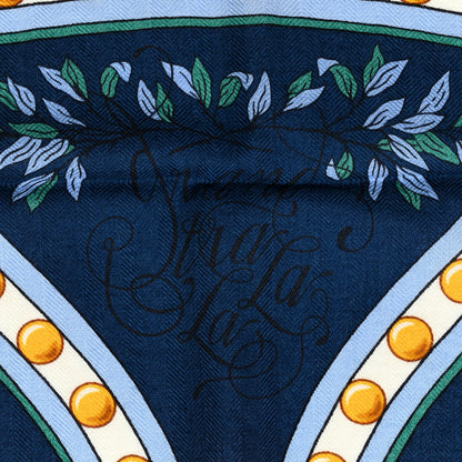 Hermes Silk Cashmere Grand Tralala Shawl 140 Petrole White Black 3 of 4