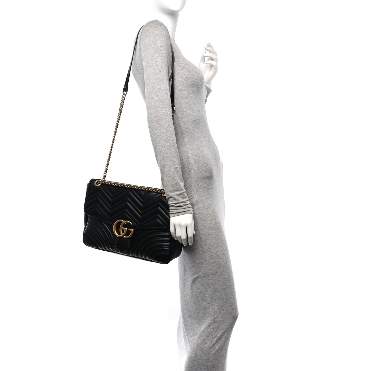 Calfskin Matelasse Large GG Marmont Shoulder Bag Black