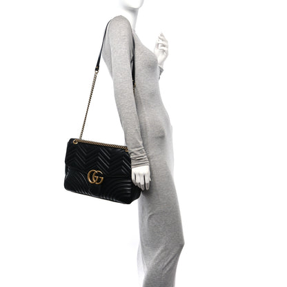 Gucci Calfskin Matelasse Large GG Marmont Shoulder Bag Black 2 of 11