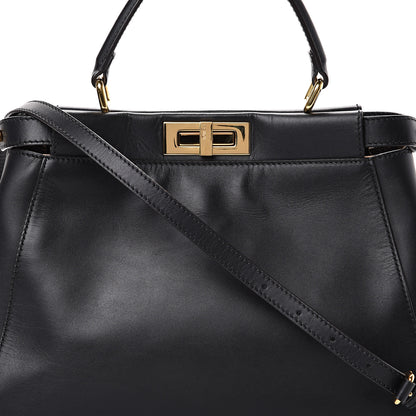 Fendi Vitello Morgan Fabric Jacquard Pequin Medium Peekaboo Iconic Satchel Black Tobacco 9 of 12