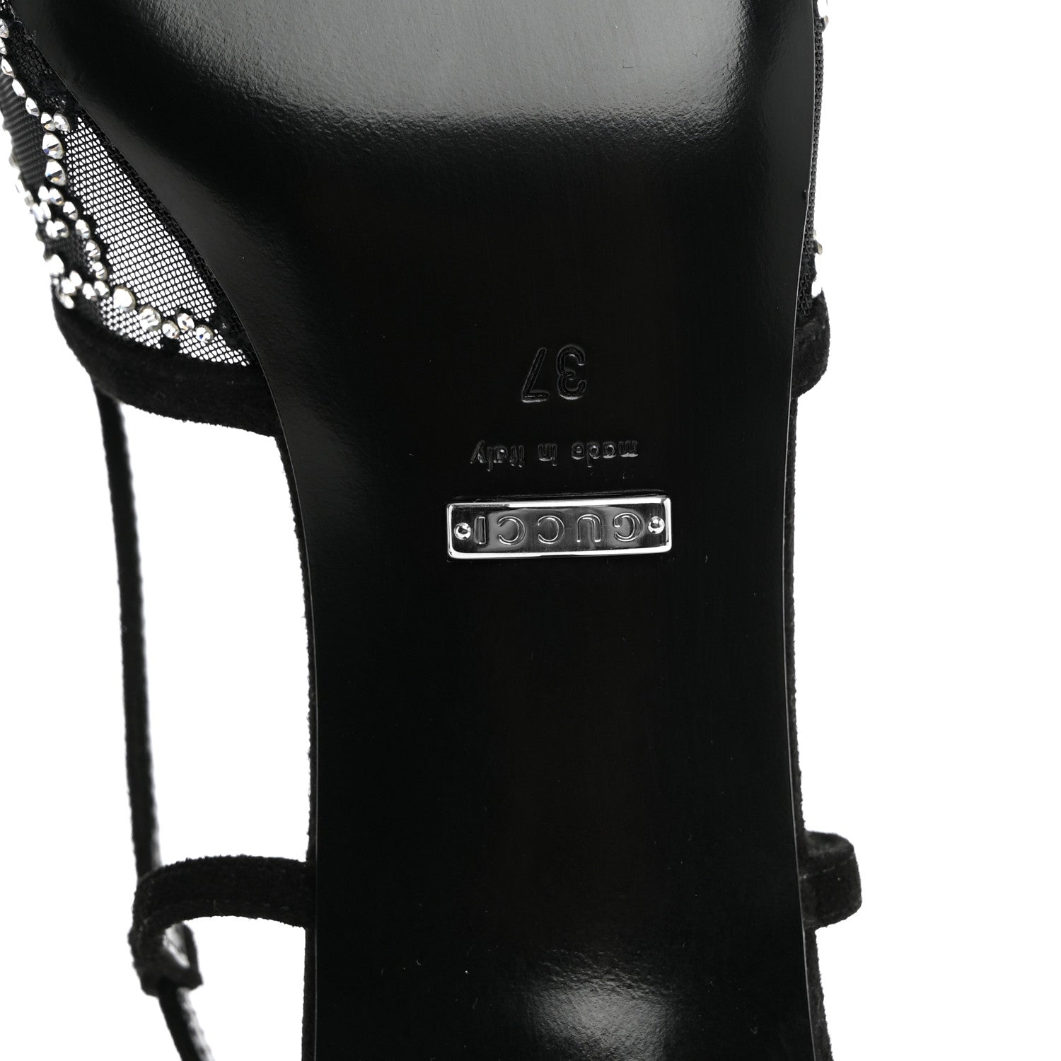 Gucci Tela Retino Kid Scamosciato Crystal GG Monogram Square G 35mm Slingback Pumps 37 Black 8 of 8