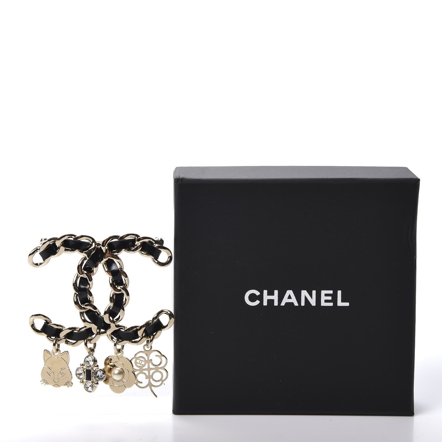 Chanel Lambskin Crystal Chain CC Charms Brooch Black Gold 3 of 3