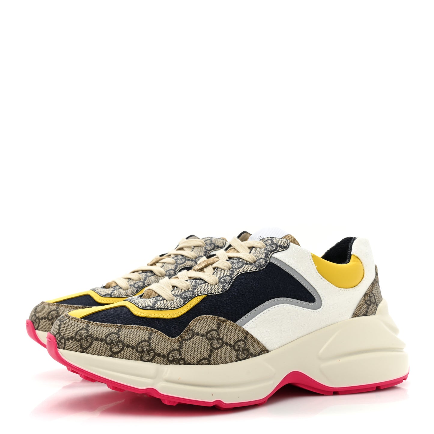 GG Supreme Monogram Mix Monogram Mens Rhyton Sneakers 8.5 London Blue Beige Sun Yellow