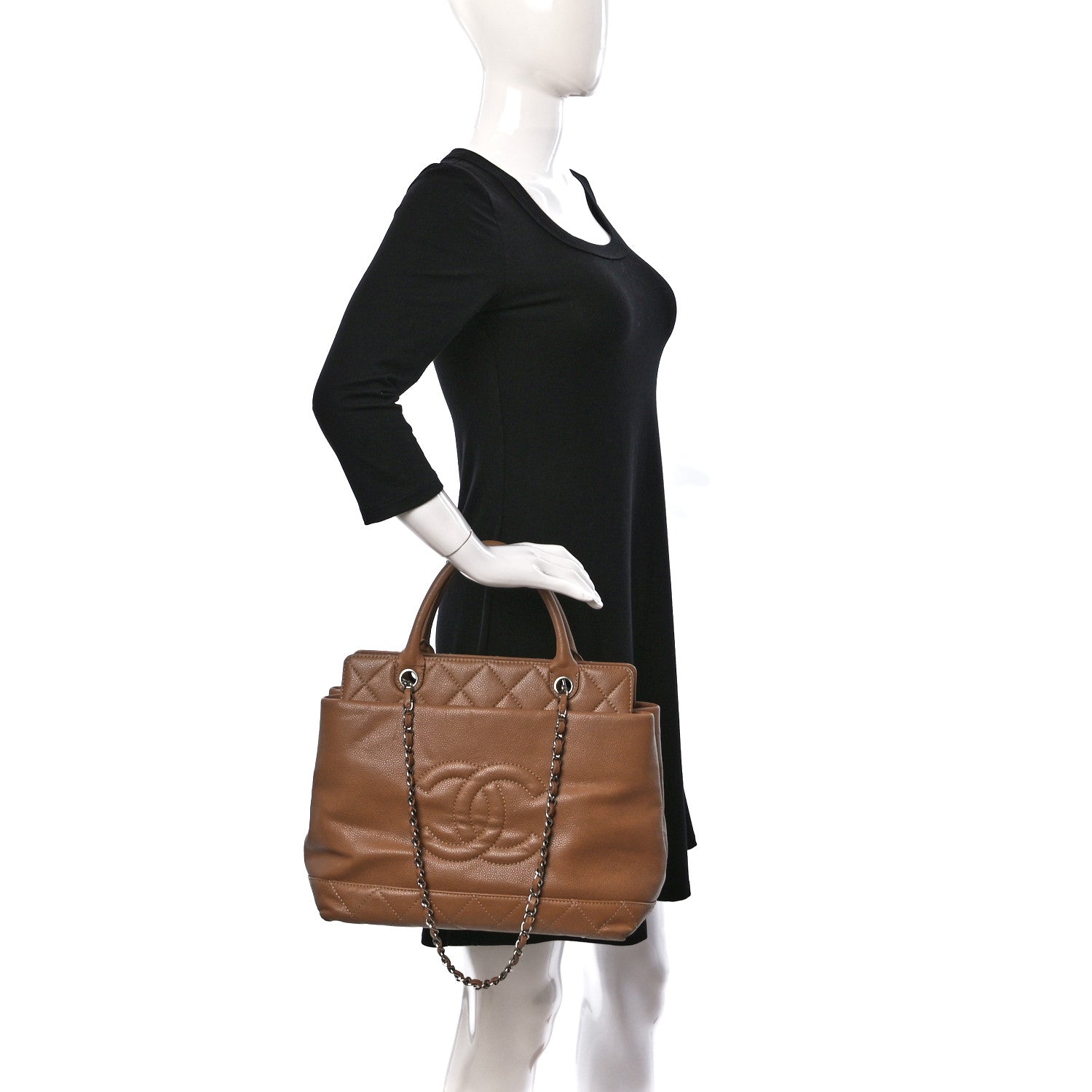 Chanel Caviar Medium Soft CC Top Handle Tote Dark Beige 2 of 16