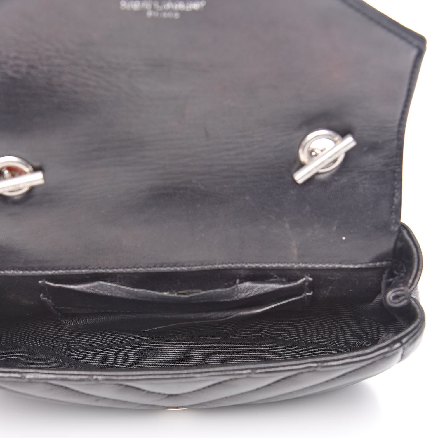 Saint Laurent Grained Calfskin Matelasse Chevron Monogram Classic Baby Chain Bag Black 5 of 14