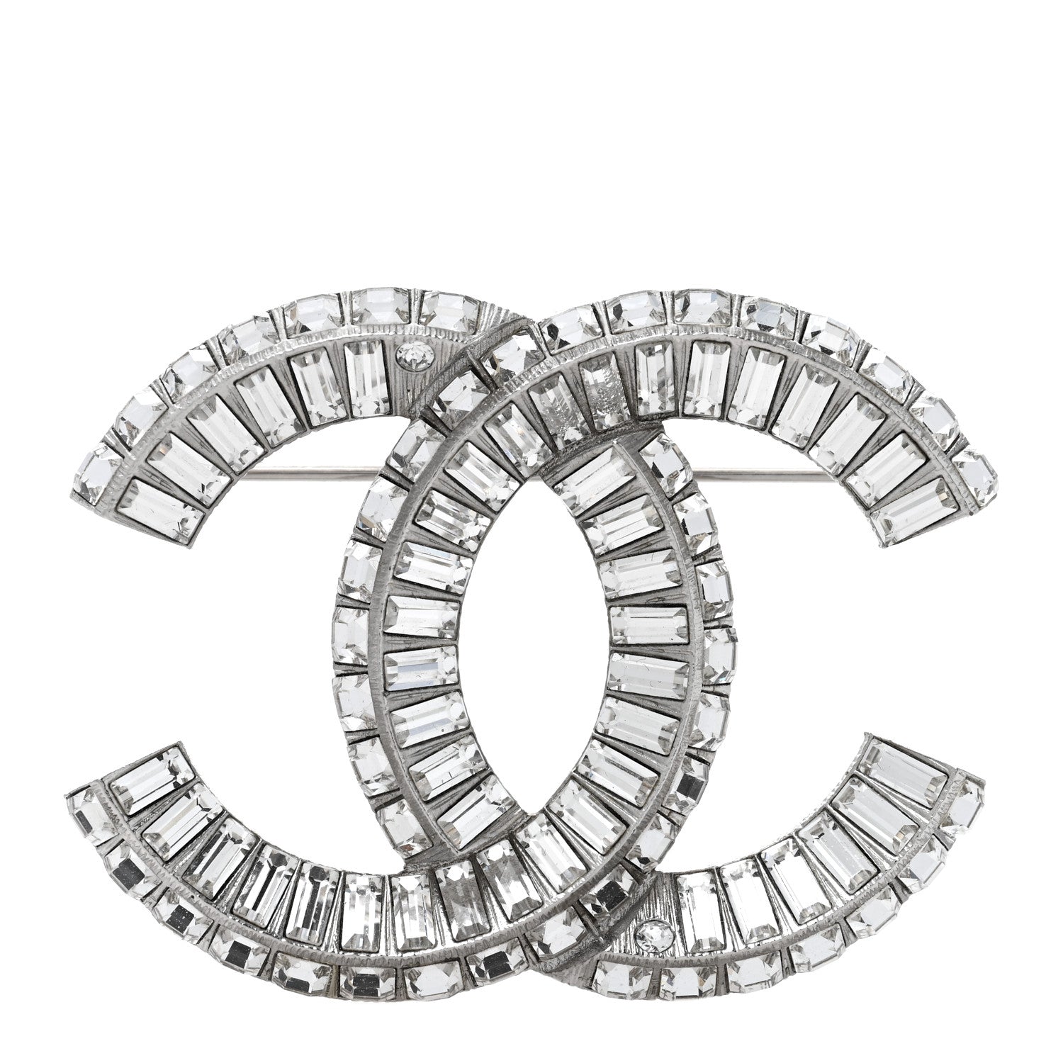 Chanel Baguette Crystal CC Brooch Silver 1 of 4