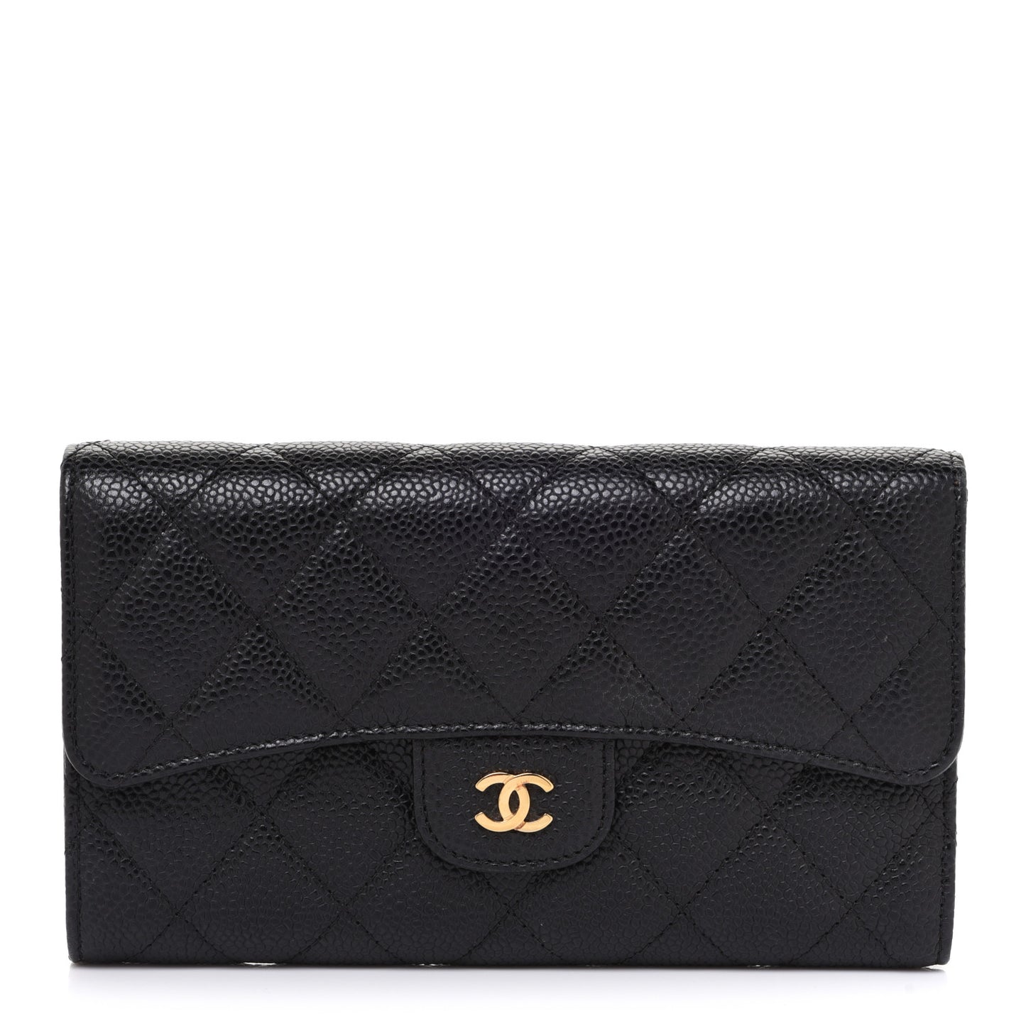 Caviar Quilted Large Flap Wallet Black