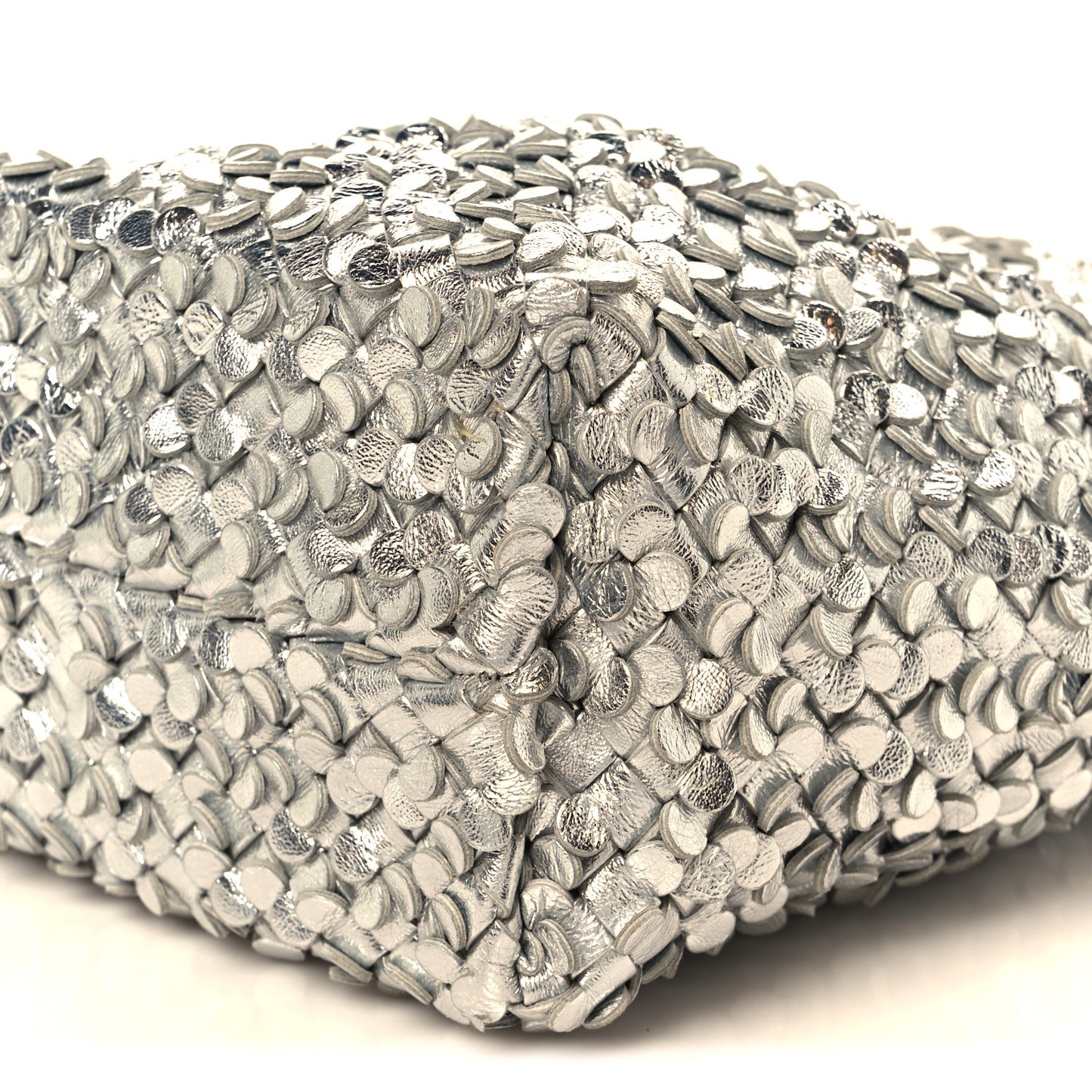 Laminated Nappa Intreccio Paillettes Small Cabat Bucket Silver
