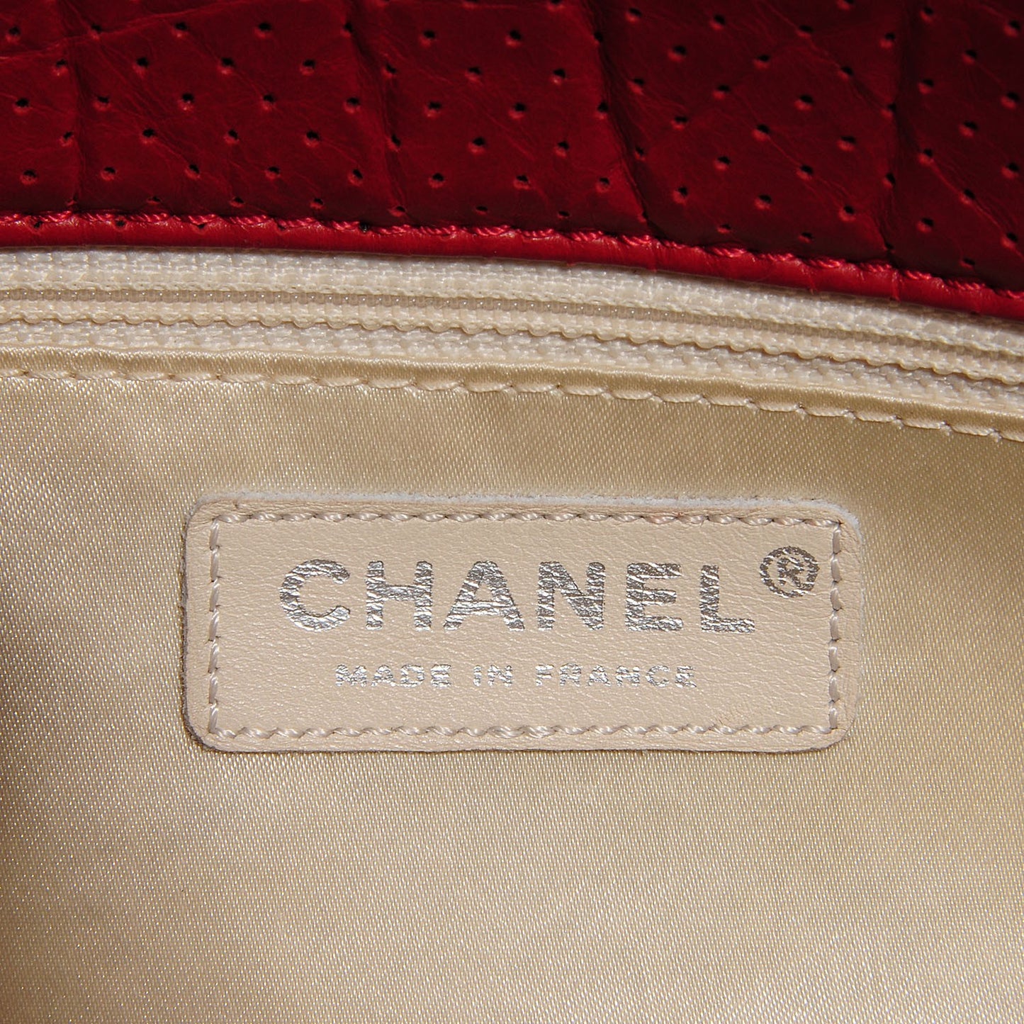Aged Calfskin Perforated Large Tote Red