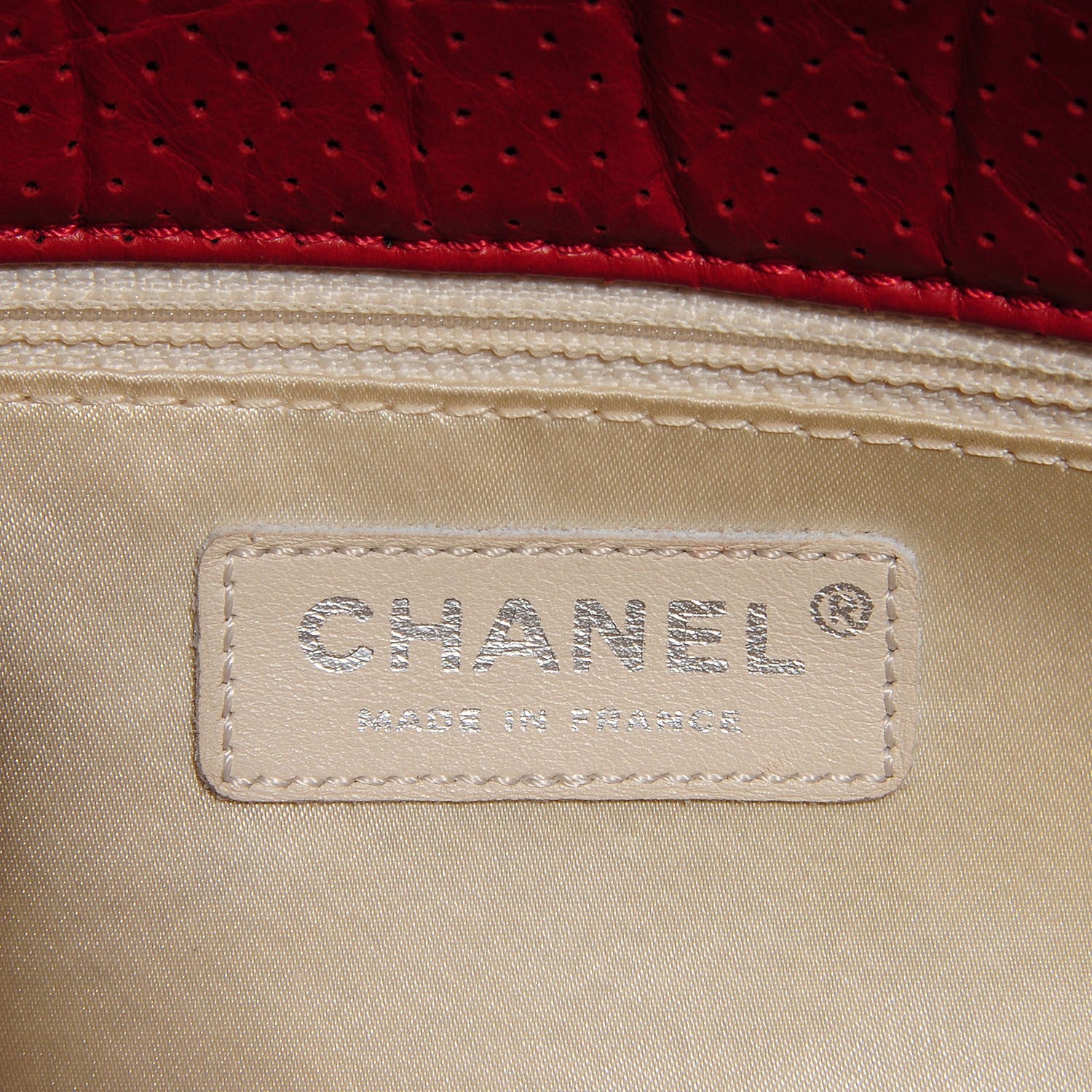Chanel Aged Calfskin Perforated Large Tote Red 5 of 7