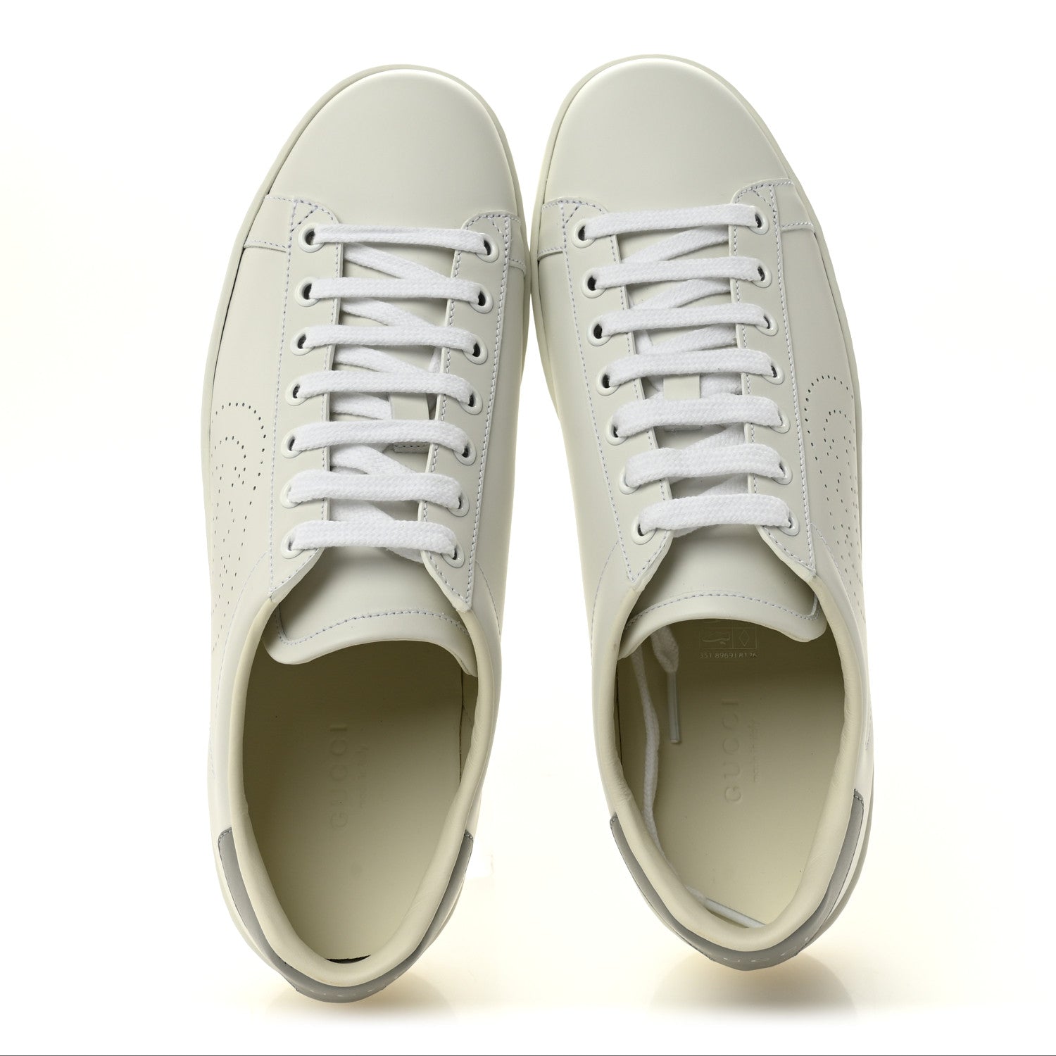 Gucci Calfskin Interlocking G Perforated Womens Ace Sneakers 38.5 White Grey Sky 5 of 10