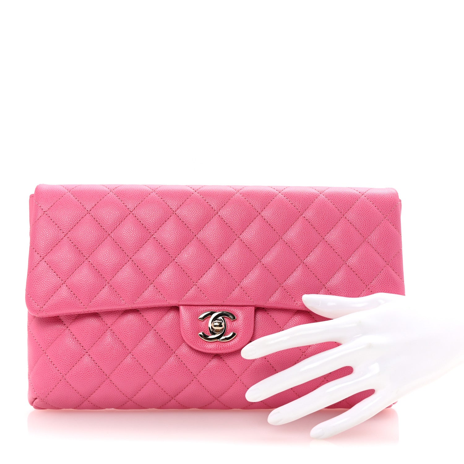 Chanel Caviar Quilted Flap Clutch Pink 2 of 7