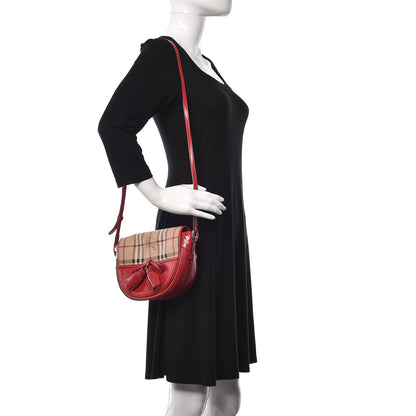 Burberry Patent Calfskin Haymarket Check Maydown Crossbody Bag Red 2 of 19