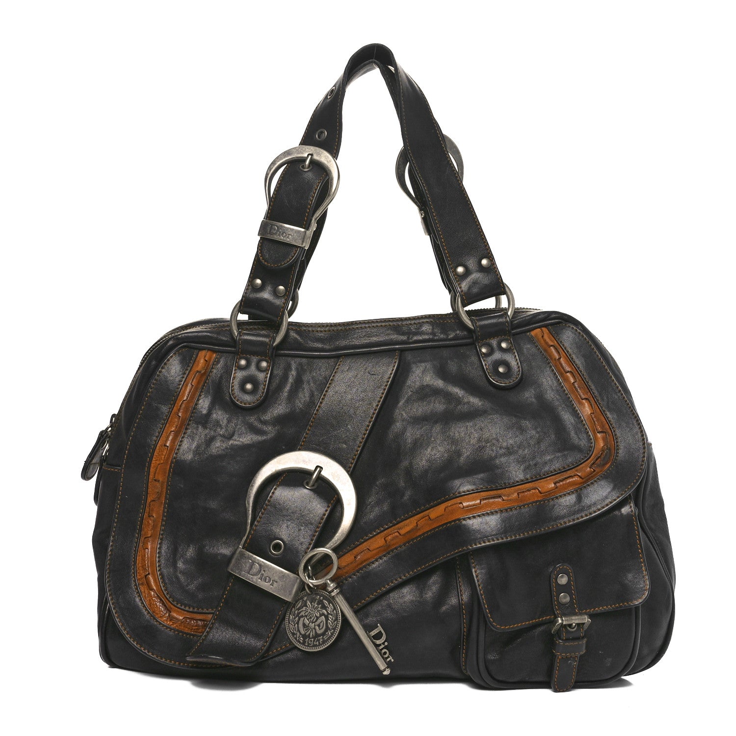Christian Dior Calfskin Large Gaucho Double Saddle Bag Brown 1 of 10