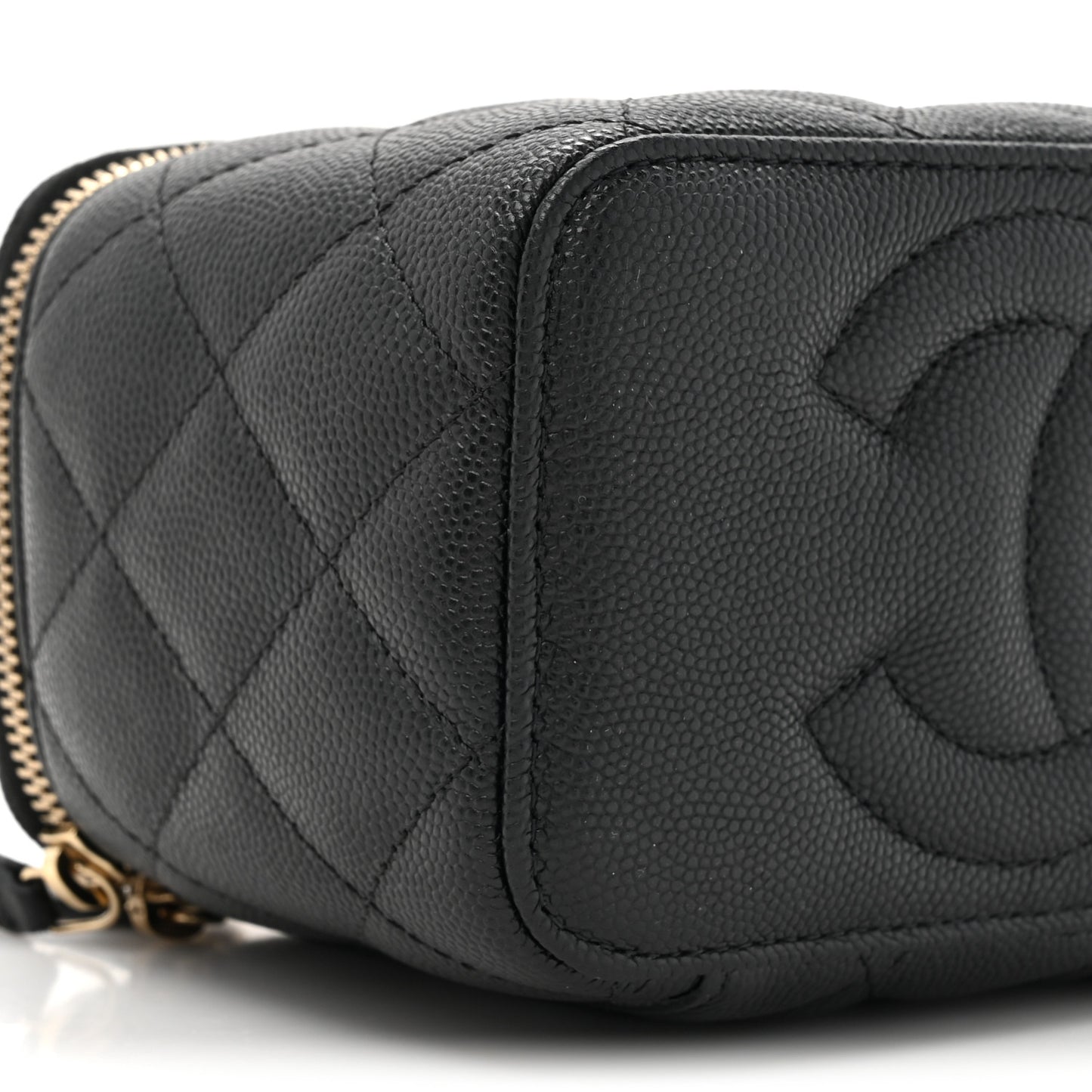 Caviar Quilted Small Vanity Case With Chain Black