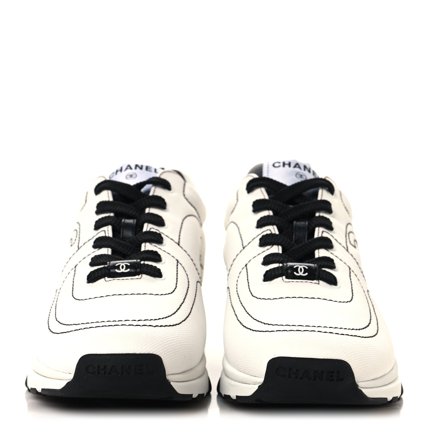 Chanel Cotton Womens CC Sneakers 39.5 White Black 3 of 10