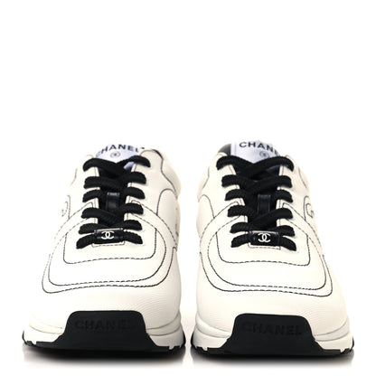 Chanel Cotton Womens CC Sneakers 39.5 White Black 3 of 10