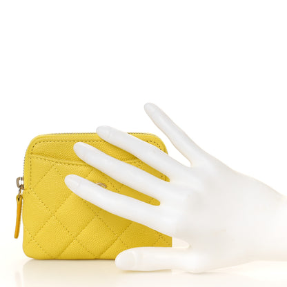 Chanel Caviar Quilted Zip Card Holder Wallet Yellow 2 of 10