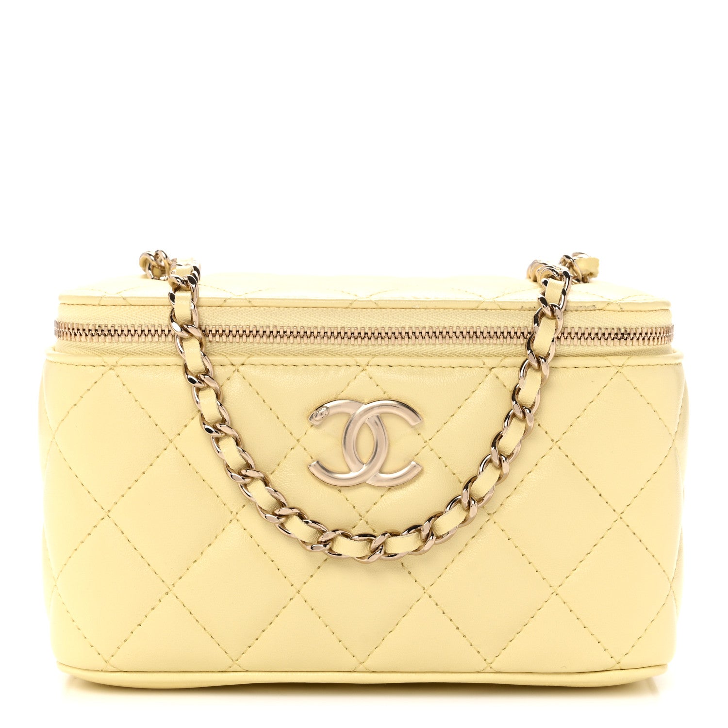 Chanel Lambskin Quilted Small Vanity Case With Chain Light Yellow 1 of 12