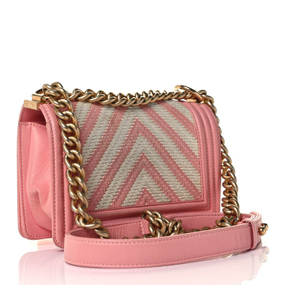 Chanel Fabric Chevron Braided Small Boy Flap Pink Ivory 3 of 13