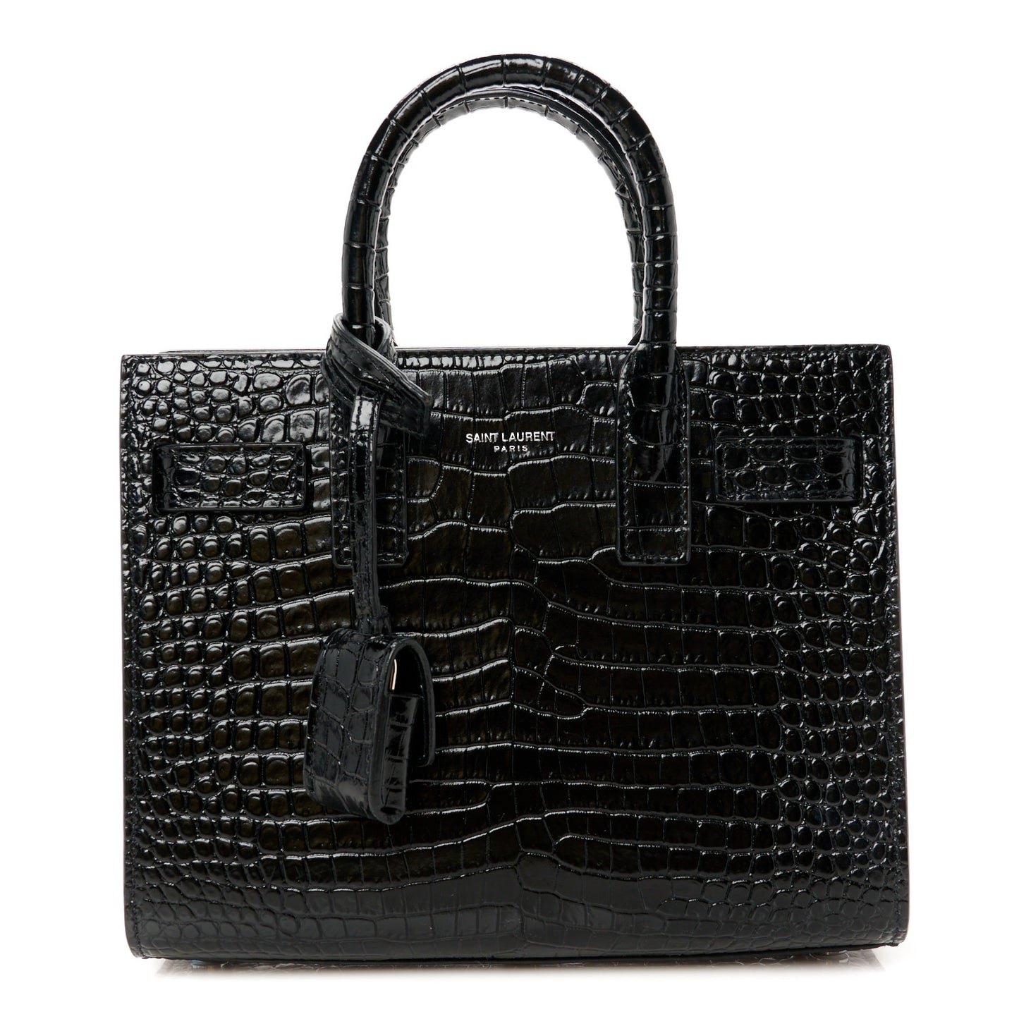 Calfskin Crocodile Embossed Nano Sac De Jour Black