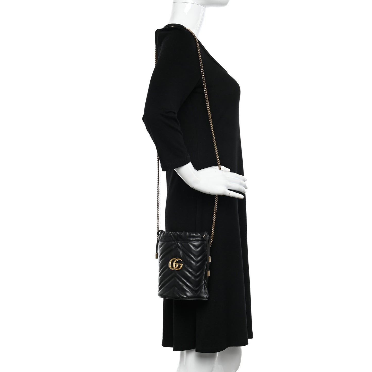 Calfskin Matelasse Mini GG Marmont 2.0 Bucket Bag Black