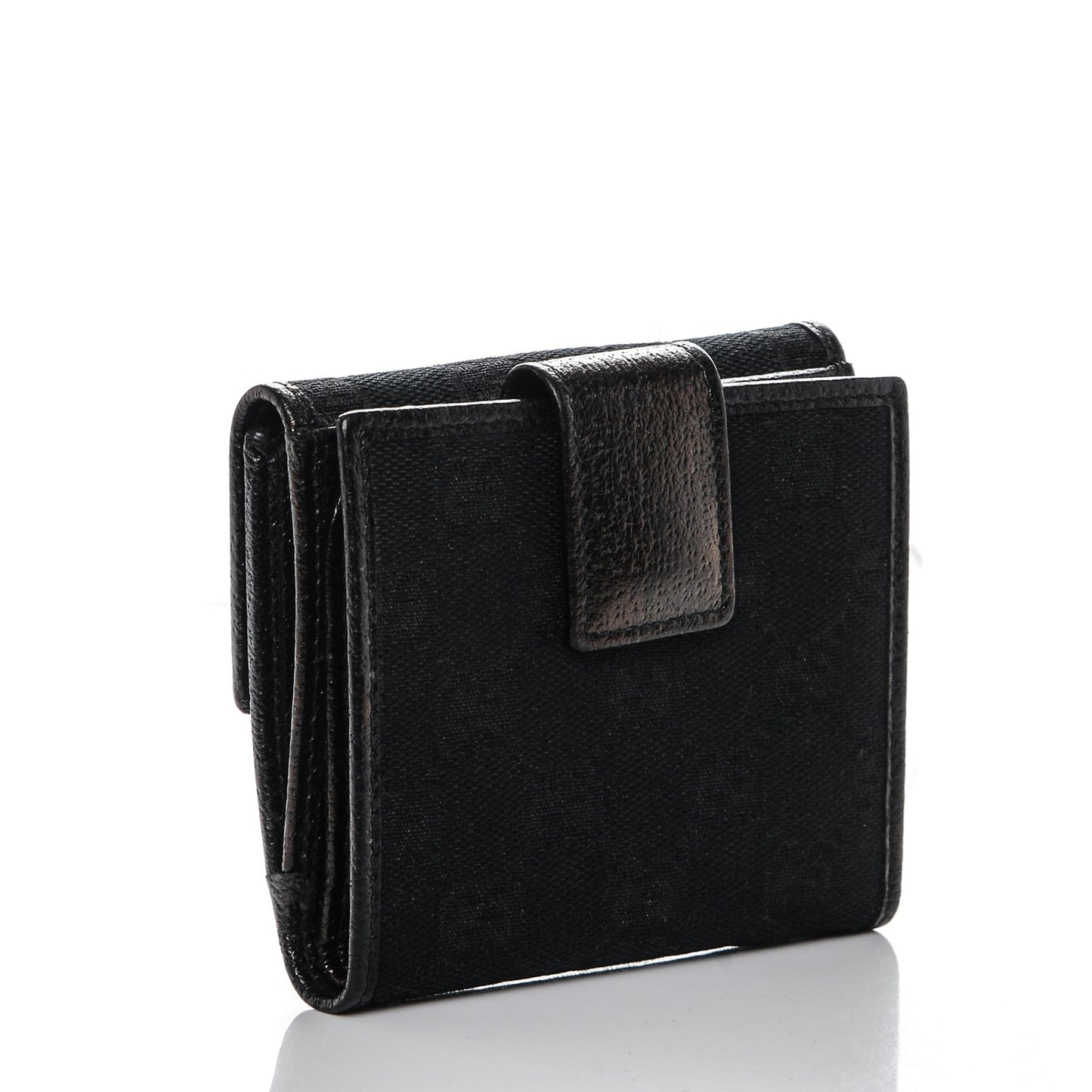 Monogram Textured Calfskin Metal Bar French Flap Wallet Black