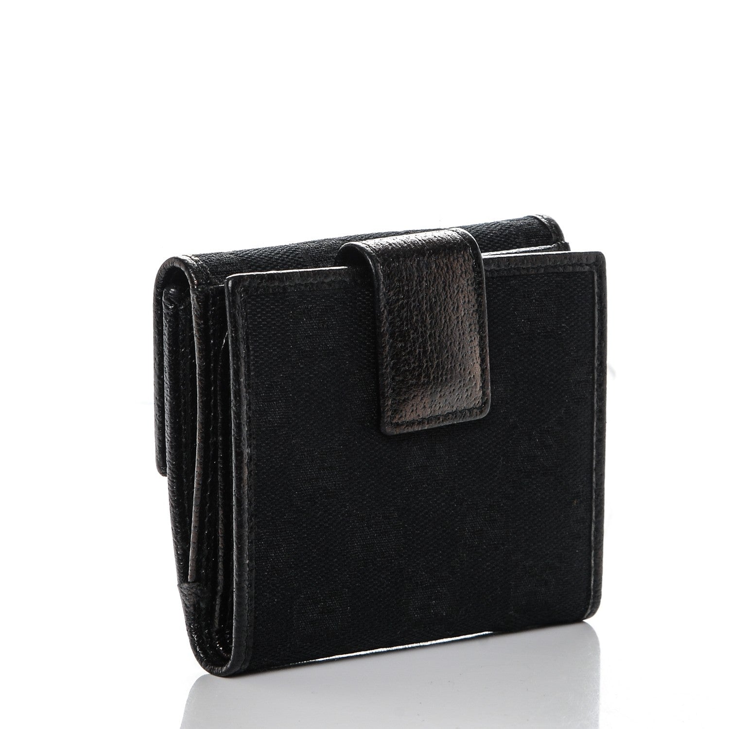 Gucci Monogram Textured Calfskin Metal Bar French Flap Wallet Black 3 of 6