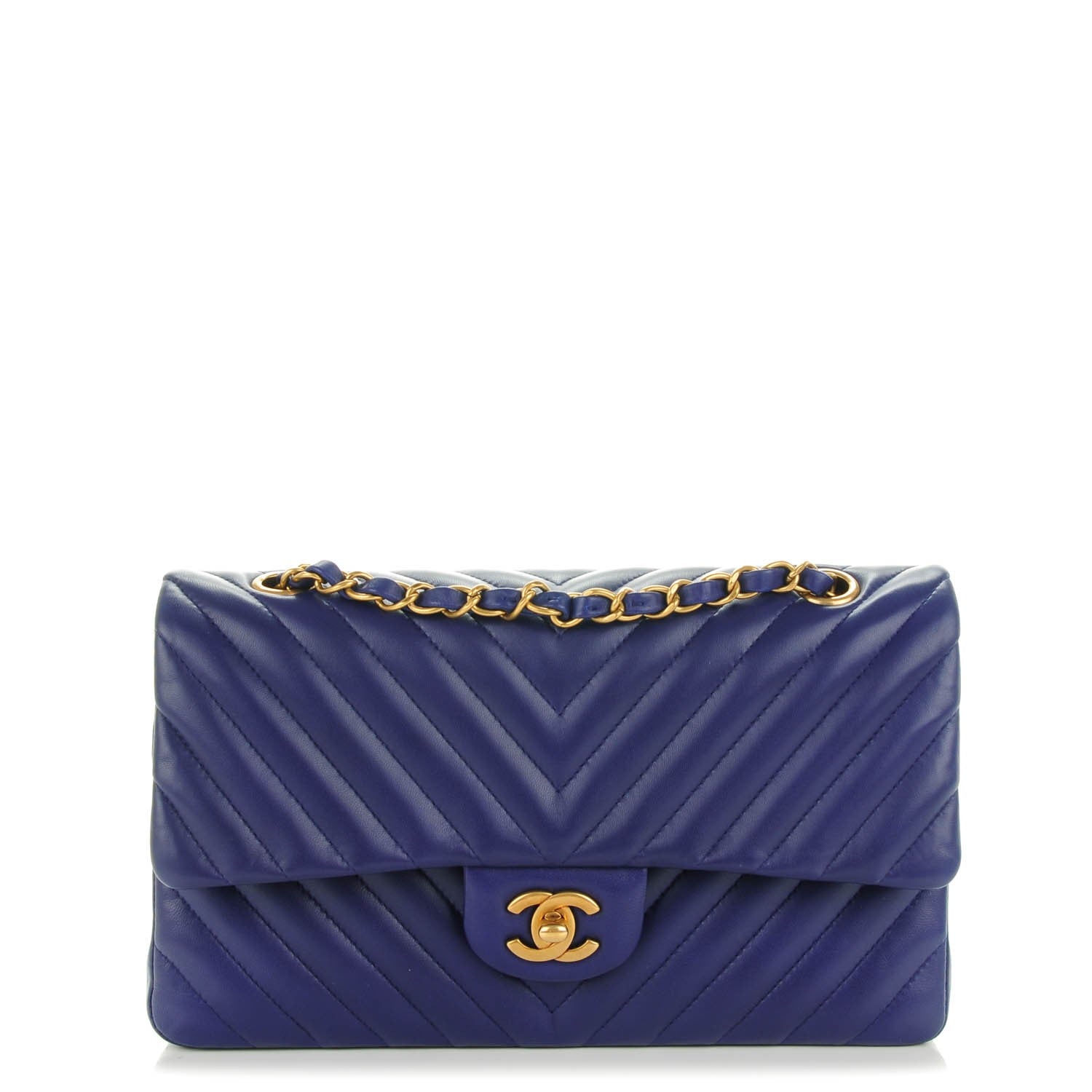 Chanel Lambskin Chevron Quilted Medium Double Flap Blue 1 of 7