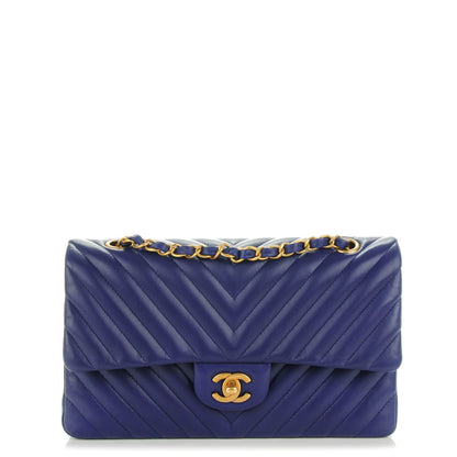 Chanel Lambskin Chevron Quilted Medium Double Flap Blue 1 of 7