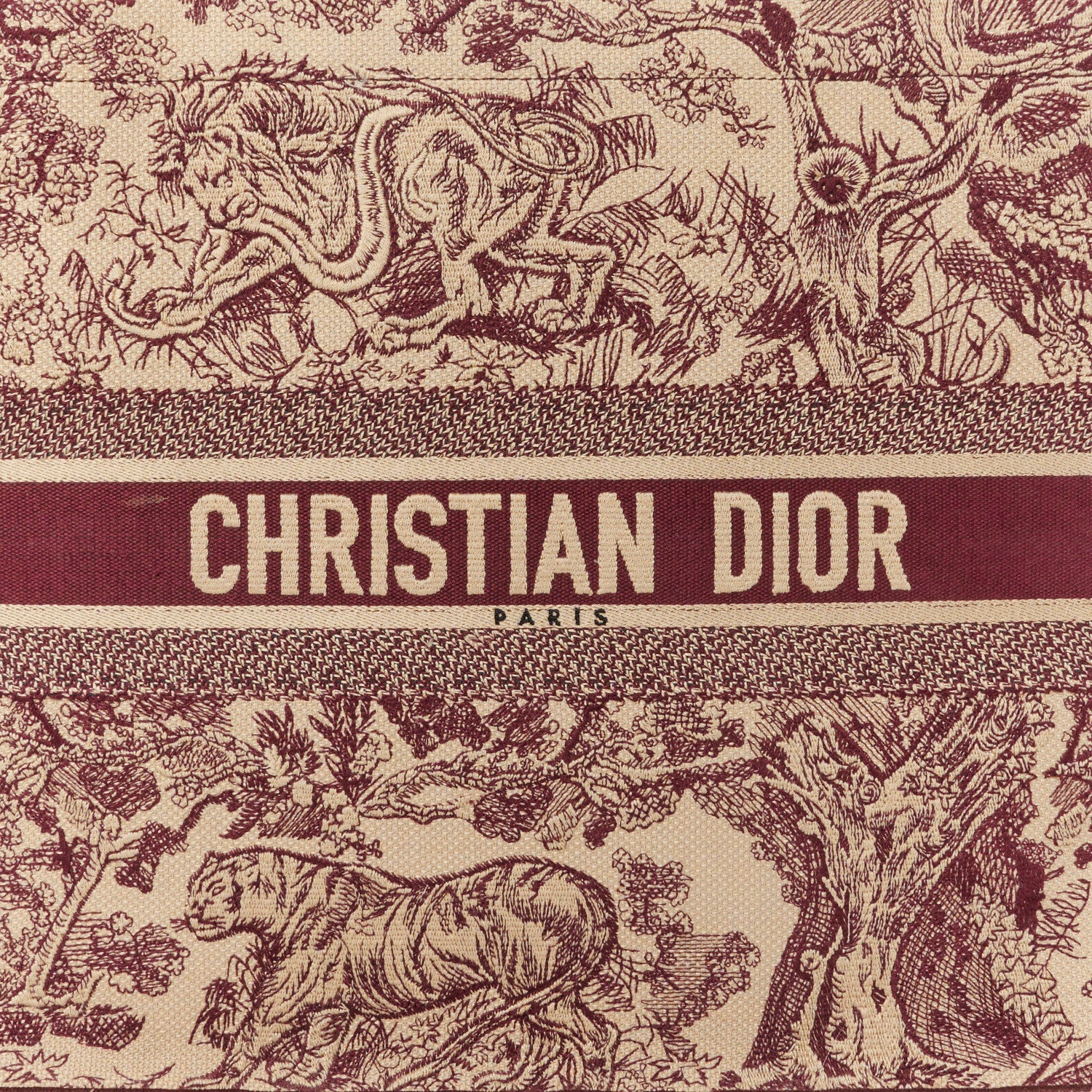 Christian Dior Canvas Embroidered Large Dioriviera Toile De Jouy Book Tote Burgundy 8 of 11