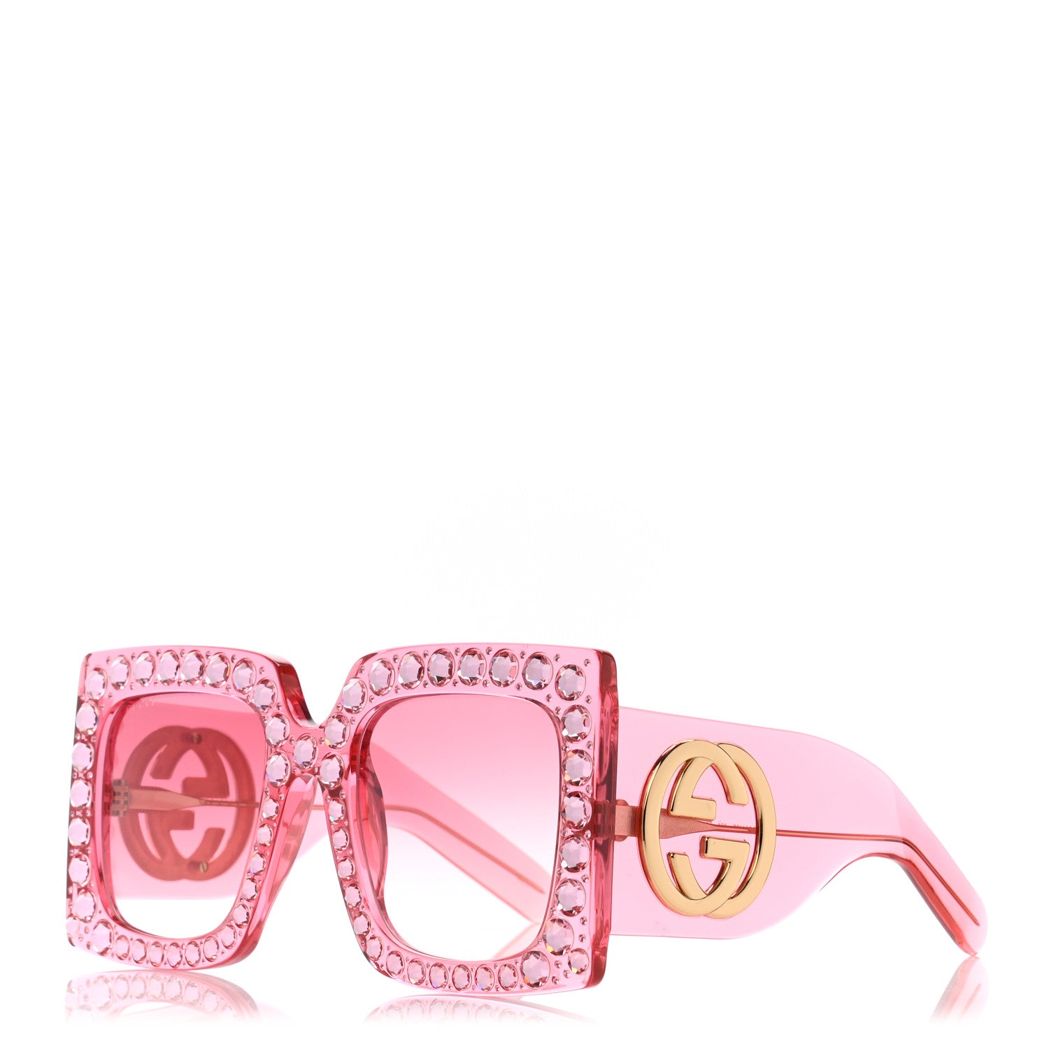 Gucci Acetate Crystal Oversize Sunglasses GG0148S Pink 1 of 9