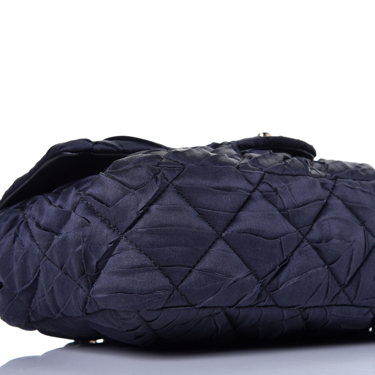 Satin Quilted Pleated Medium Single Flap Navy