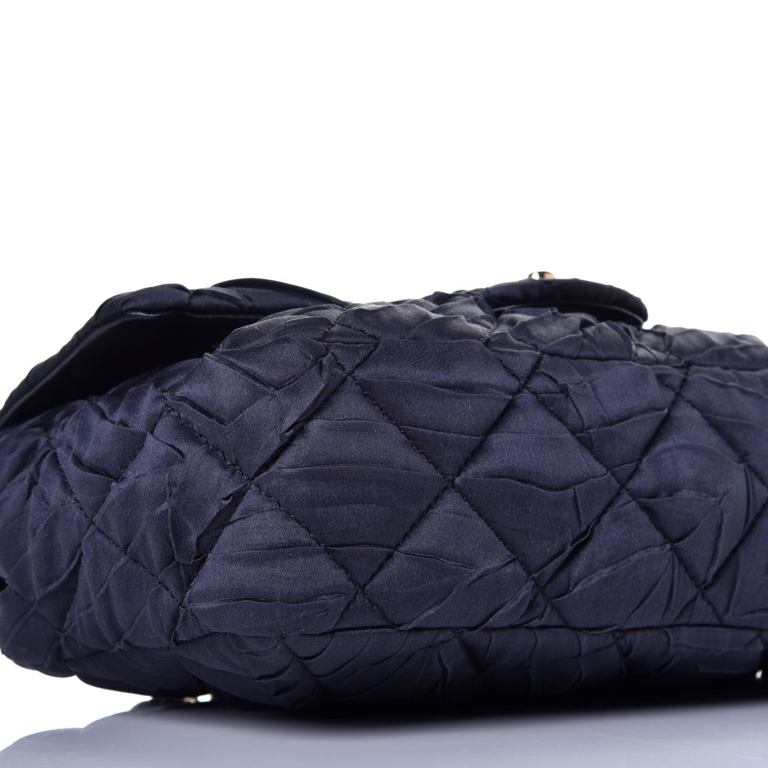 Chanel Satin Quilted Pleated Medium Single Flap Navy 8 of 10