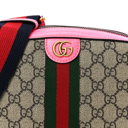 Gucci GG Supreme Monogram Textured Dollar Calfskin Web Ophidia Small Crossbody Bag Beige Ebony Fuchsia 7 of 9