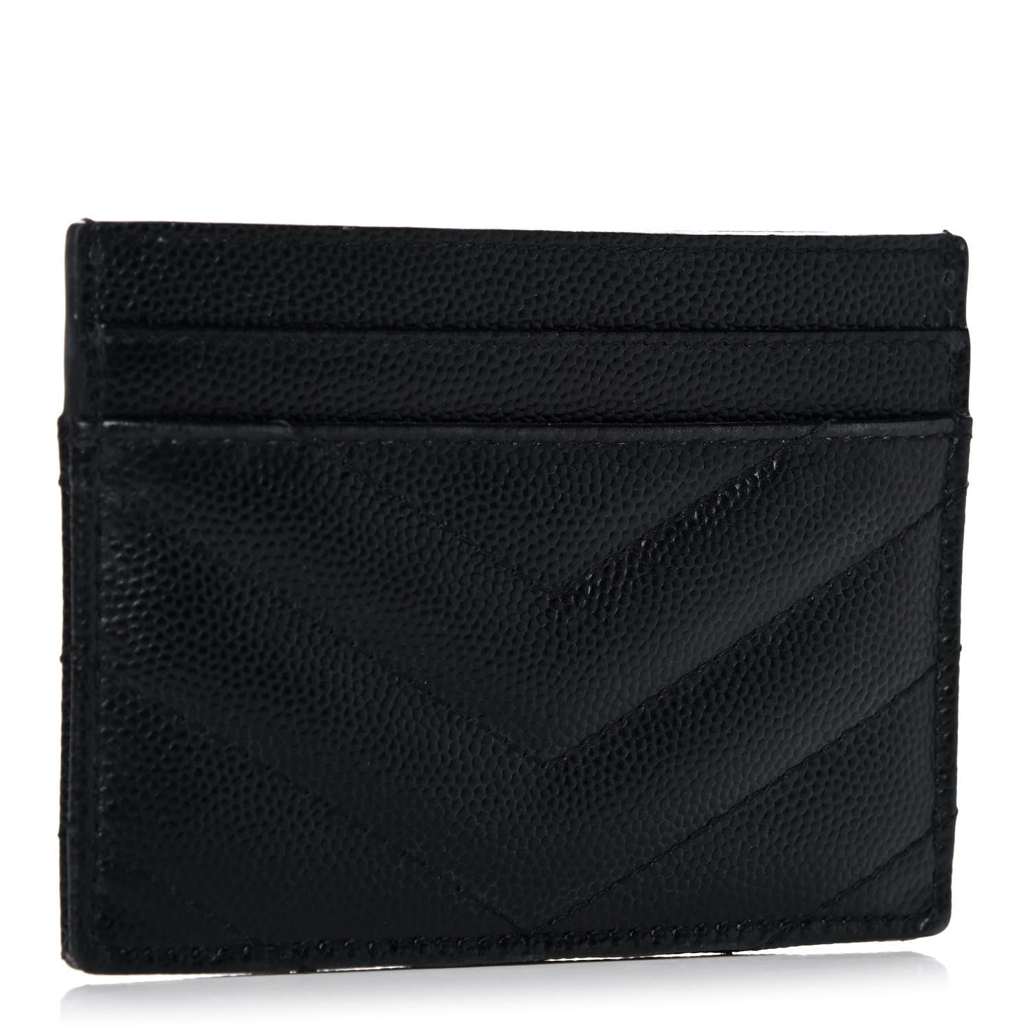 Saint Laurent Grain De Poudre Matelasse Chevron Monogram Credit Card Case Black 3 of 9