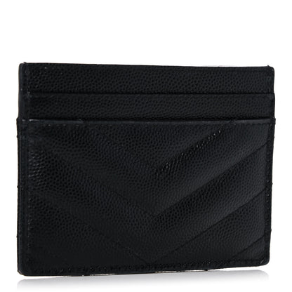 Saint Laurent Grain De Poudre Matelasse Chevron Monogram Credit Card Case Black 3 of 9
