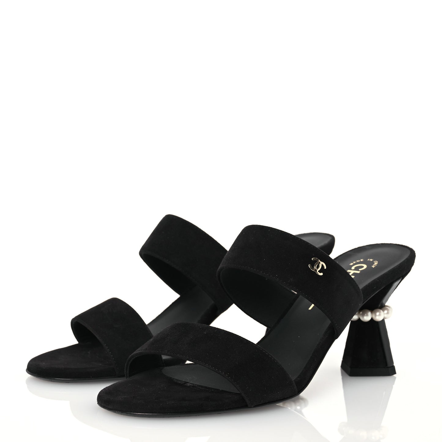 Suede Kidskin Pearl Sandals 38 Black