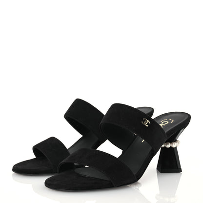 Chanel Suede Kidskin Pearl Sandals 38 Black 3 of 14